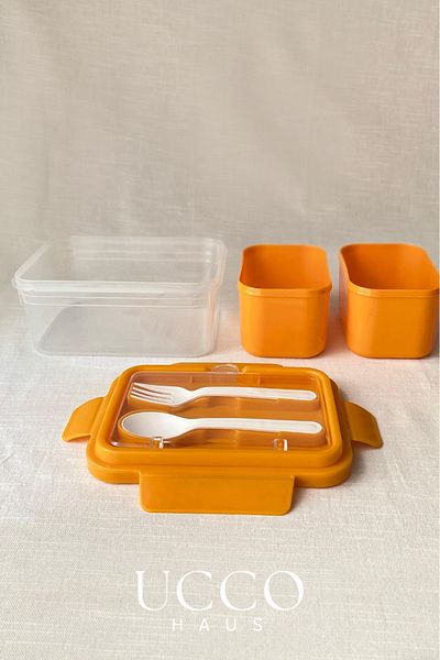 UCCO 2 Compartments 1700 ml Leakproof Storage and Nutrition Container – Spoon Fork, Removable Inner Chamber, Pp 7 Pieces