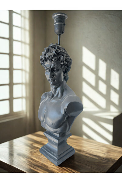 İki Cadı Tasarım Large Crested Eyebrow David Bust Lampshade, Anthracite Colored Home Office Decor Lighting Product