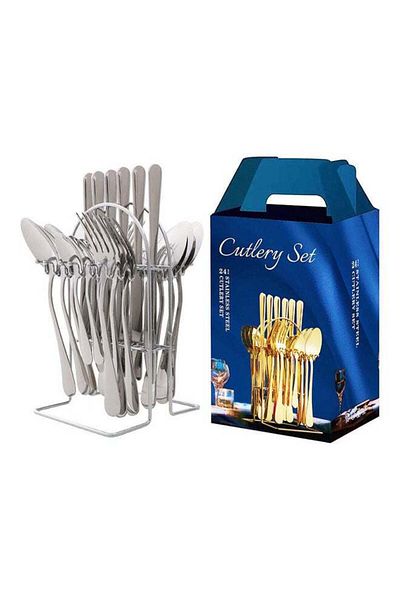 Generic طقم أدوات مائدة من الفولاذ المقاوم للصدأ من أرابيست، 24 قطعة، فضي، 22.8×2.2 سم