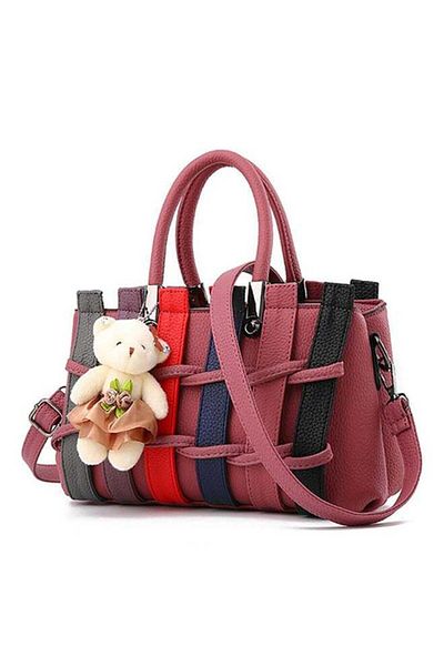 Generic Bear Striped Crossbody Bag Red