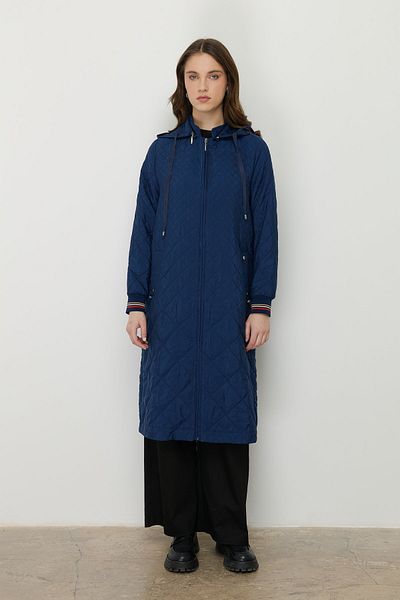 Nihan Thin Quilted Sleeves Ribbed Cap Navy Blue