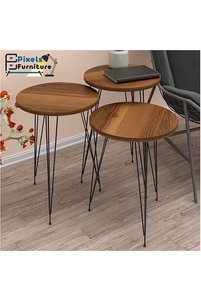 PixelsFurniture Pixel Furniture 3 Piece Turkish Table Set with Metal Bases in Round Design