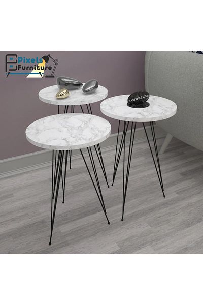 PixelsFurniture Pixel Furniture 3 Piece Turkish Table Set with Metal Bases in Round Design