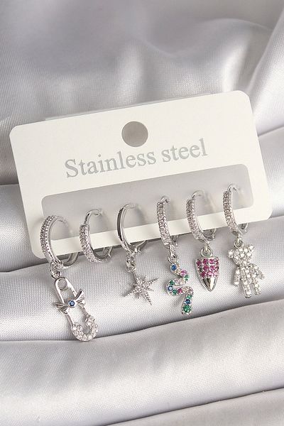adshome Brass Silver Color Zircon Stone Snake Figure Women's Earring Set