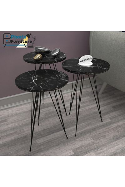 PixelsFurniture Pixel Furniture 3 Piece Turkish Table Set with Metal Bases in Round Design