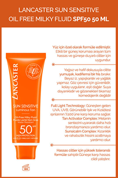 Lancaster Sun Sensitive Oil Free Milky Fluid - Spf 50 50ml Hassas Ciltler Için Yüz Güneş Koruması