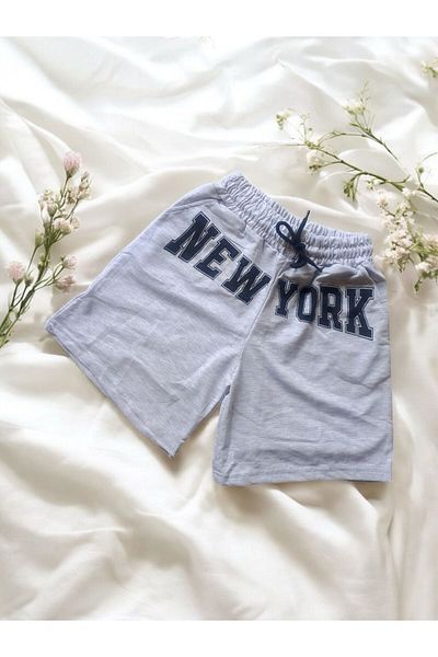 enmodaiçgiyim Gray New York Printed Women's Shorts