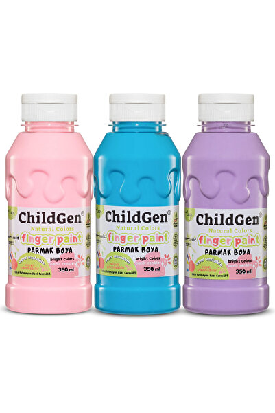 ChildGen Süper Yıkanabilir 3'lü Parmak Boya Pastel Set (3x350ml) (Pembe-Mavi-...