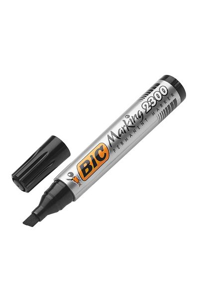 Bic 2300 Permanent Marker Pen Cut Tip 12 Pieces - Black