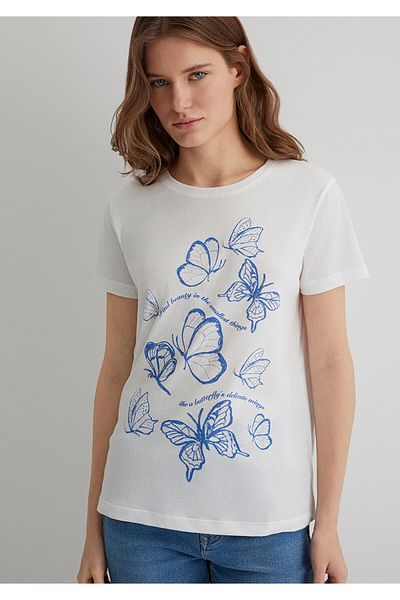 Mavi Butterfly Printed White T-Shirt Semi Slim Fit / Semi Slim Fit 1613455 -70057