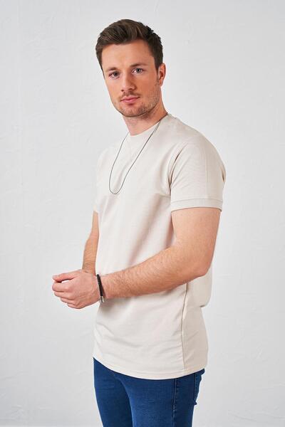 TENA Ανδρικό μπλουζάκι με μπεζ μανίκι με ραβδώσεις δύο κλωστών με άνετη εφαρμογή