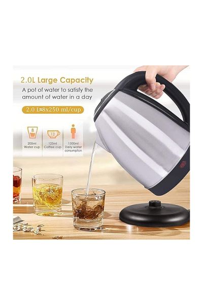 SCARLETT 2L Electric Kettle – Fast Boil Water Heater in Black and Silver for Home & Office