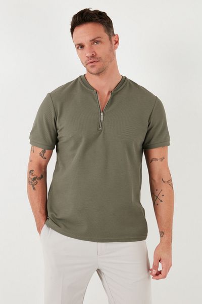 Buratti Tricou cu jumătate de fermoar, bumbac, cu croială normală, tricou bărbați 5902653