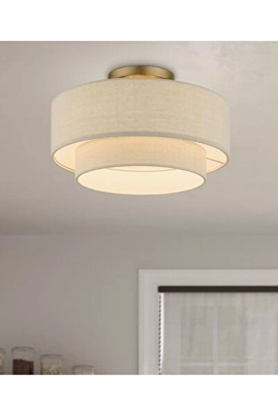 Buiva Modern Tasarım Bakery Plafonyer Avize Çift Katlı Beyaz Kumaş Avize 350m...