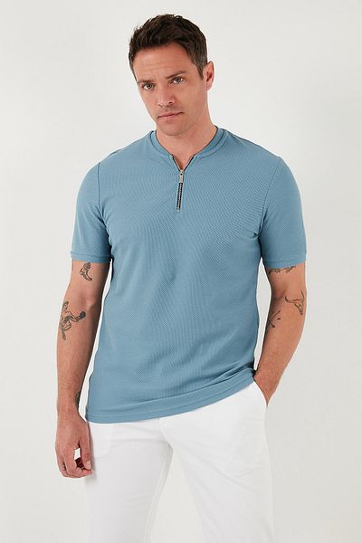 Buratti Tricou cu jumătate de fermoar din bumbac, cu croiala normală, Tricou bărbați 5902653