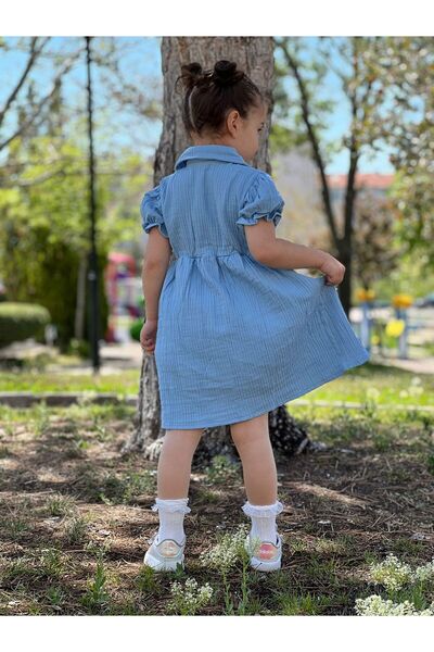 Pollito Rochie de muselină cu guler cămașă căptușită pentru fete