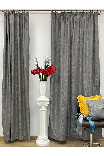 Liz Line Set of two semi-opaque curtains, gray, "Imaginaria" by Liz Line, 2x140x245cm, with drapery - DR19014