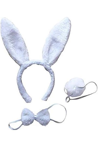 Skygo Rabbit Costume Set Crown Bow Tie Tail White Color