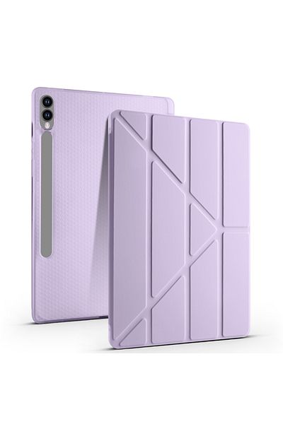 HTstore حافظة Zore Tri قابلة للطي مع حجرة قلم وحامل متوافق مع Galaxy Tab S9 Plus - أرجواني