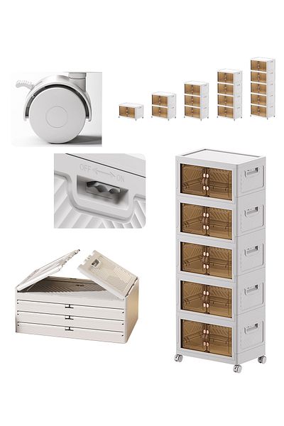 Old_Feller 5-Layer Foldable Storage Box with/Wheels, Doors & Lid - Stackable, Magnetic Closet Organizer