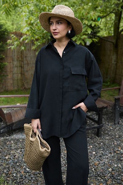 InStyle Pocket Detail Modal Black Double Suit