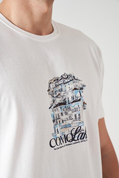 TENA Ανδρικό μπλουζάκι με λαιμόκοψη εκρού COMO LAKE