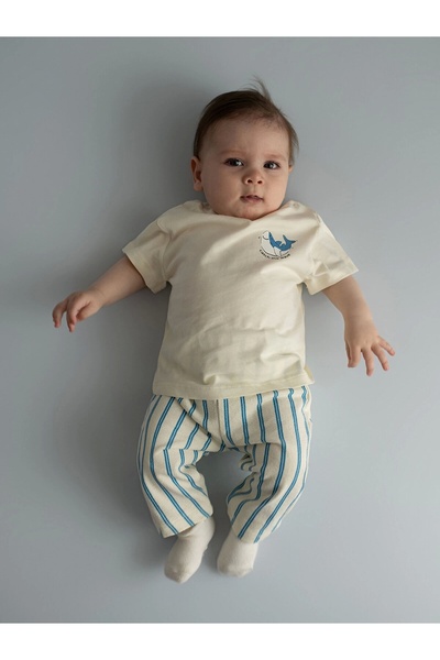 LC Waikiki Lcw Baby Ecru Crew Neck Printed Baby Boy 3-Piece Set