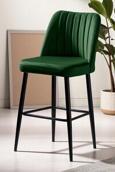 MYMASSA Ada Bar Sandalye - Babyface Yeşil Kumaş - Metal Siyah Ayak - Mutfak S...