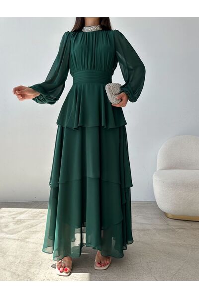 Swan Woman Taşlı fırfır Detay Abiye