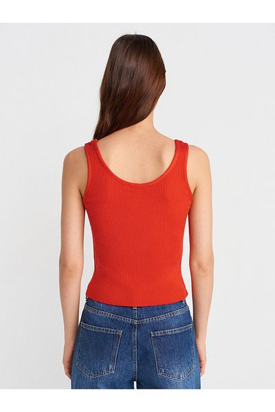 Dilvin 10748 Strappy Corded Fine Textured Knitwear Blouse-Red