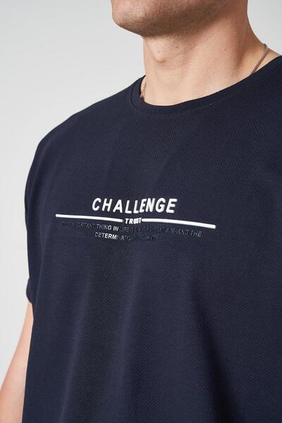 TENA Ανδρικό μπλουζάκι με γραπτό μπλουζάκι με στάμπα με λαιμόκοψη Navy Blue