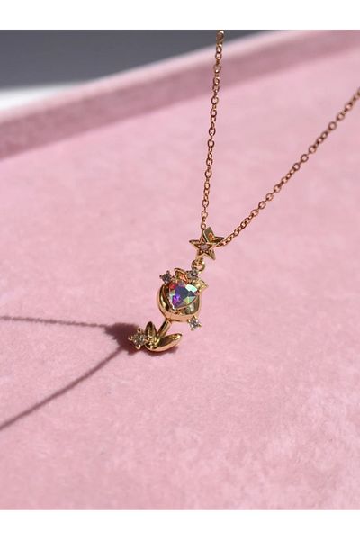 Reorah Collection Heart Glow Rose Steel Necklace-Zircon Stone Heart Star Tulip Steel Necklace