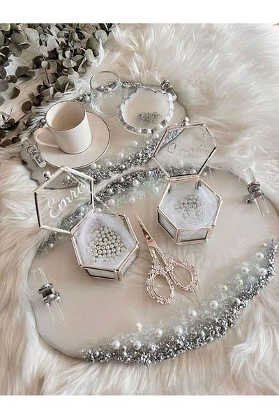 Home •Epoxy Promise Tray •Epoxy Engagement Tray •Personalized Epoxy Tray.Silver Epoxy Tray. •