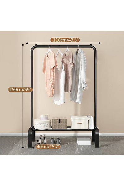EqiEch Black Metal Clothes Rack with Bottom Storage Shelf - Versatile Garment Organizer for Home and Office