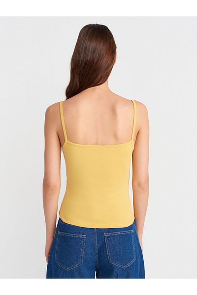 Dilvin 21008 Buttoned Strap Top-Mustard