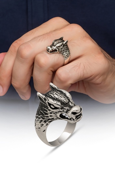 ALYANSEVİM Kurt Başı Motifli 925 Gümüş Yüzük