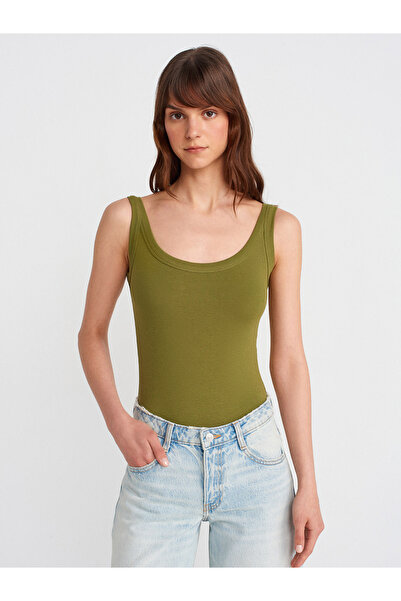 Dilvin 21053 Askılı Bodysuit-Yağ Yeşil