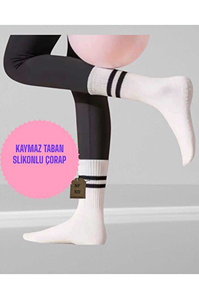 ENEFENDİ 2 Pairs Yoga Pilates Socks Women's Non-Slip Silicone Sole Cotton Sock Tennis Socks with Six Towels White.