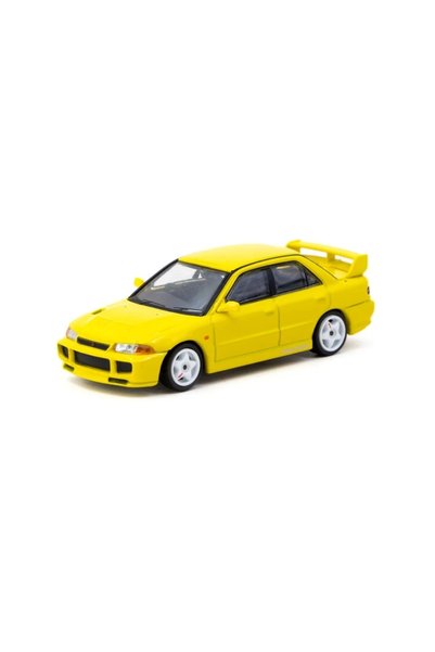 Tarmac Works 1/64 ميتسوبيشي لانسر جي إس آر إيفولوشن 3 باللون الأصفر مع بطاقات تارميك