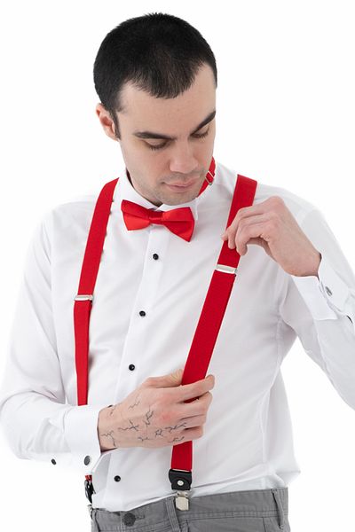 ELROZO Leather Detailed Trouser Suspenders and Bow Tie Set