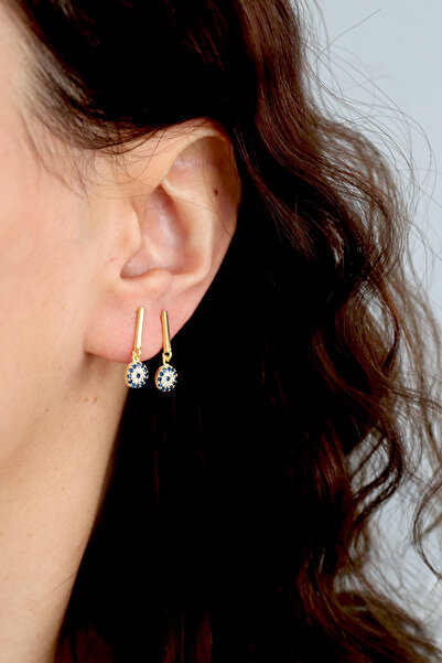 Silveranka 925 Ayar Gümüş Nazar Detaylı Küpe