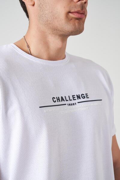 TENA Ανδρικό μπλουζάκι με γραπτό τύπωμα Challenge White Crew Neck Injection
