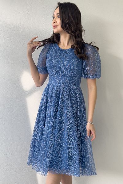 zks grup tekstil Rochie de seară cu mânecă cu balon argintiu evazată pentru femei, verde apă, negru, alb, indigo