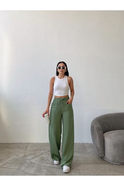 Swan Woman Elastic Waist Visco Linen Trousers