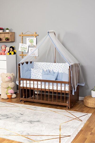 Bamgidoo Ahşap Bebek Beşik Anne Yanı Beşik Ceviz 60x120 Mavi Prens (ERKEK) Uy...