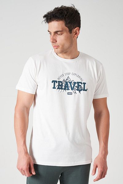 TENA Ανδρικό μπλουζάκι με στάμπα Ecru Crew Neck TRAVEL