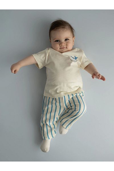 LC Waikiki Lcw Baby Ecru Crew Neck Printed Baby Boy 3-Piece Set