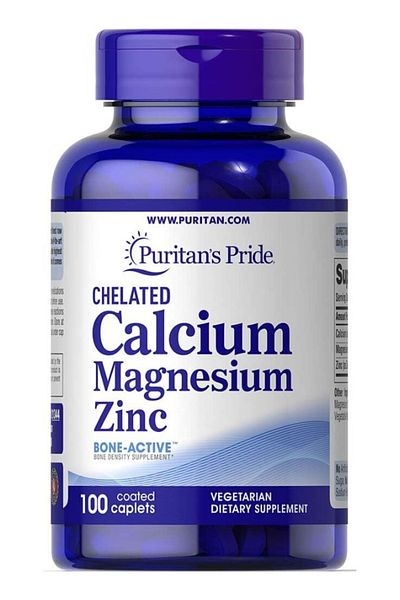 Puritan's Pride Chelated Calcium, Magnesium, Zinc-100 Coated Caplets