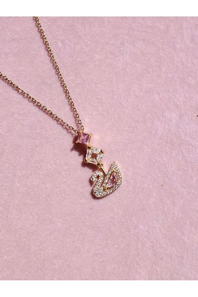 Reorah Collection Pink Swan Shine Steel Necklace-Shimmering Pink Swan Steel Necklace