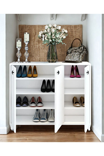 Genel Markalar Konak 3 Kapaklı Ayakkabılık Çok Amaçlı 3 Kapaklı Dolap Beyaz